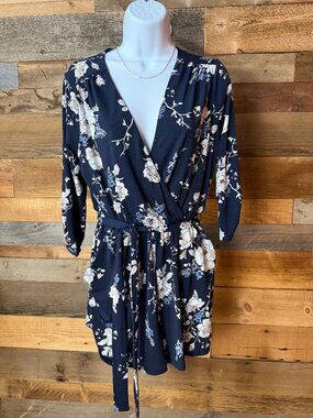 Maurices Navy Floral Romper Sz.Small Belted Cinched Waist Flowy Feminine Summer